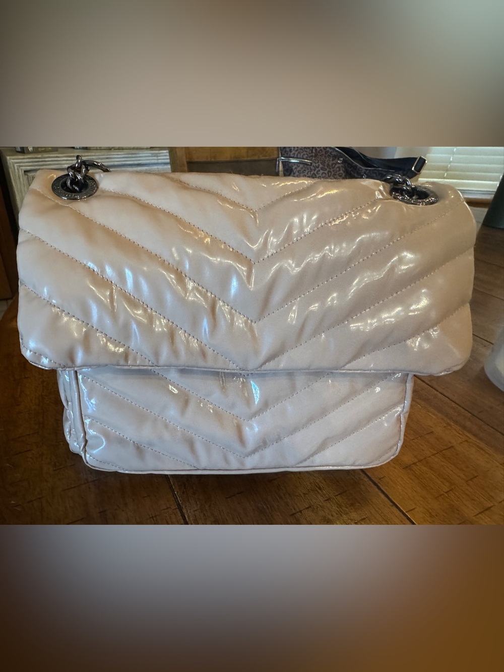 THINK ROYLN Quilted Chevron Gloss Shoulder Bag - Cream